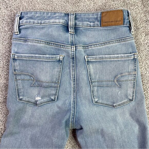 American Eagle Jeans Women's 00 Blue Jegging Hi-Rise Light Wash Ripped Stretch - Picture 4 of 12